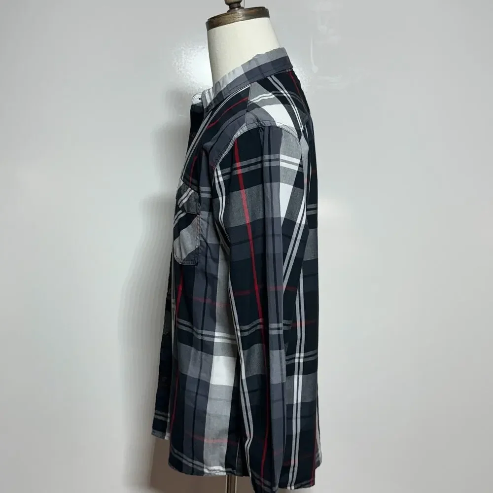 Levis Shirt Mens Large Black Gray Plaid‎ Button Down Long Sleeve Pocket Cowboy